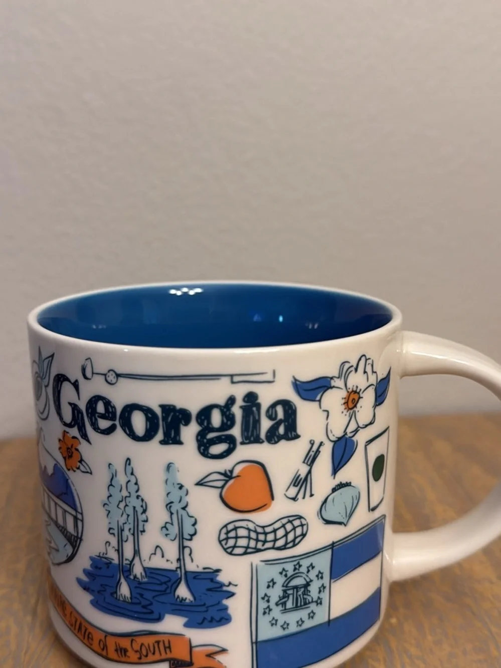 Starbucks Georgia White and Blue Ceramic Mug